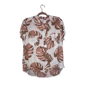 Piyama Palm Tree Hawaiian Button Front Top Size Medium Beachwear